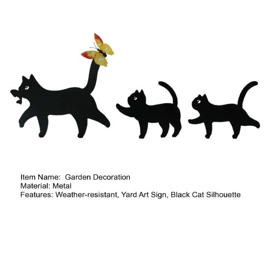 Yousheng Garden Cat Signs Metal Black Cat Silhouette Statues Bird Repellent Outdoor Decor Cat Mother And Kids Signs for Yard Lawn Decorations