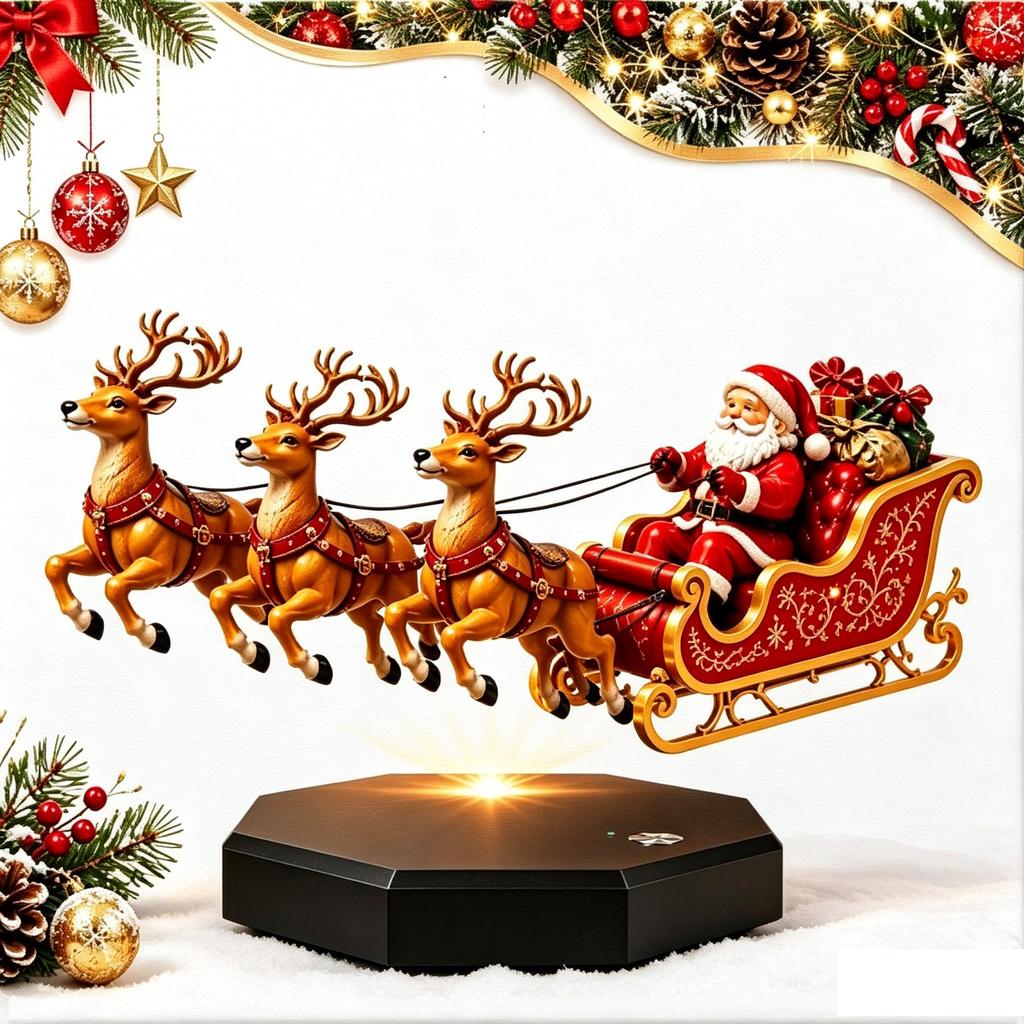 Maglev Santa reindeer sleigh ornament black technology automatic rotation Christmas and New Year gifts European regulations