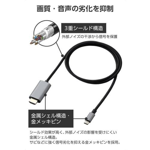 Elecom USB C To HDMI Conversion Cable 4K/30Hz Nylon Mesh Heavy Duty Multi-Display Mirroring 1m Adapter Compatible with iPhone MacBook iPad Android Etc