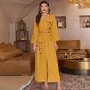 Women's Yellow Hooded Asymmetric Handmade Rhinestone Robe Loose Muslim Dress Abaya