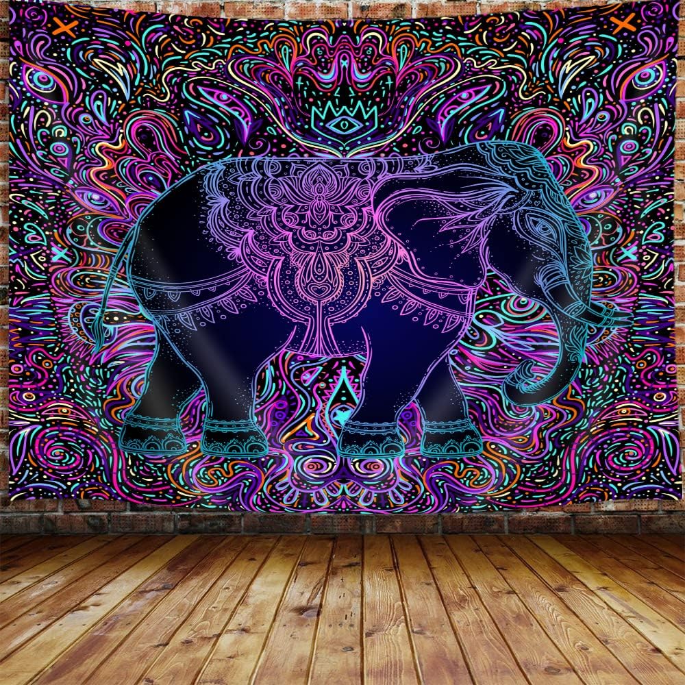 Vibrant Boho Elephant Mandala Tapestry Wall Hanging Bohemian Psychedelic Art Decor for Festival Tropical Hippie Room Decoration