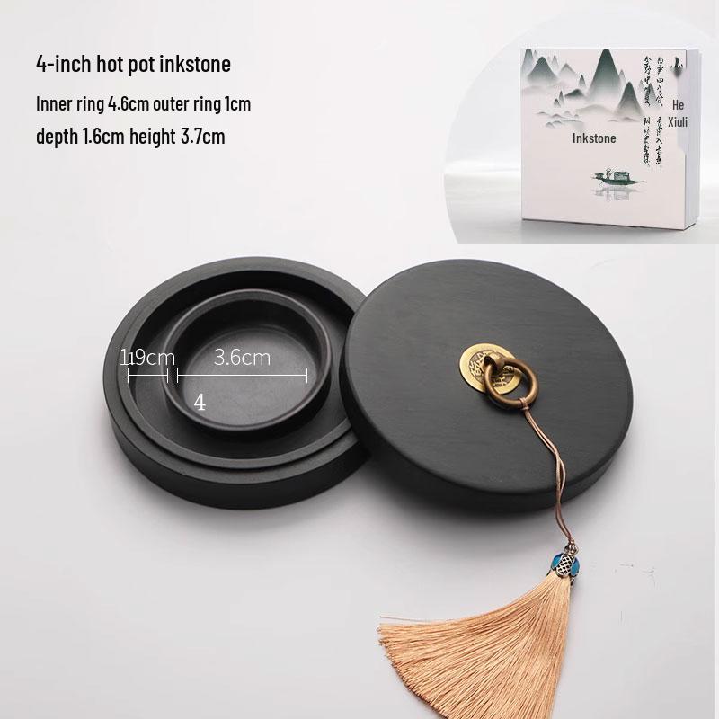 Upgraded Double-Ring Moisturizing Non-Drying Inkstone with Lid for Calligraphy