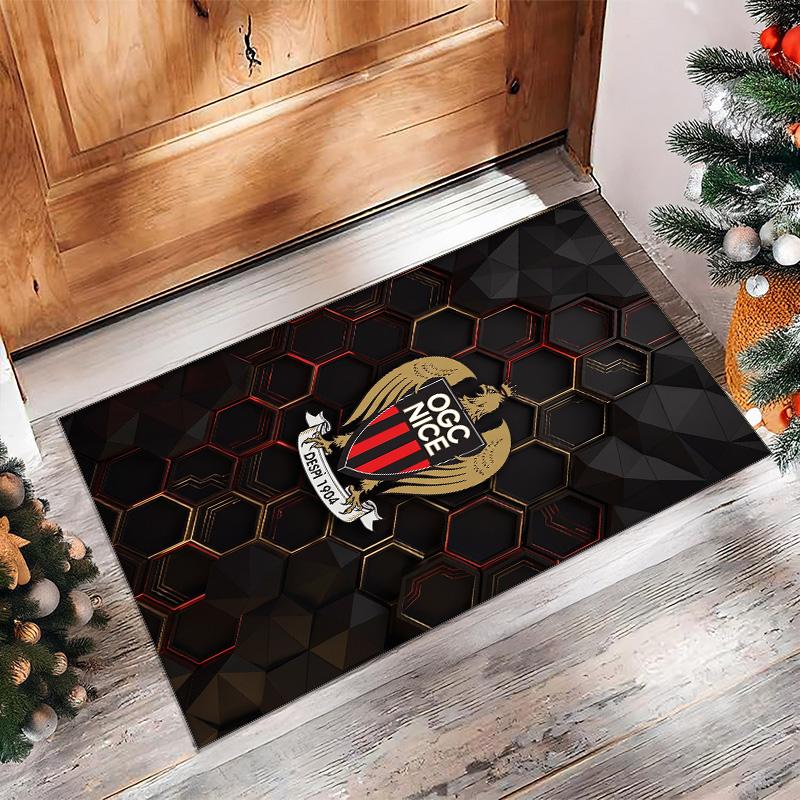 OGC Nice FC Soccer Football Pattern Soft Area Rug Non Slip Indoor Floor Carpet Sports Decor Mat for Bedroom