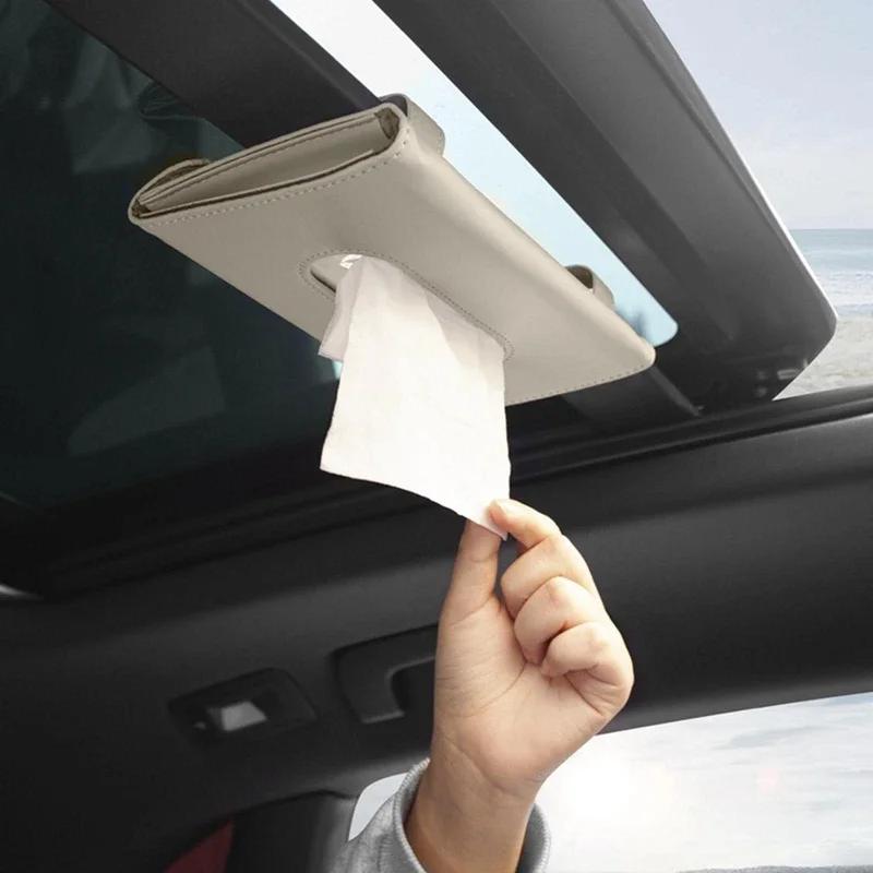 Car Tissue Box Sun Visor Seat Back Sunroof Car Tissue Box Bag Hanging Creative Leather Car Interior Supplies