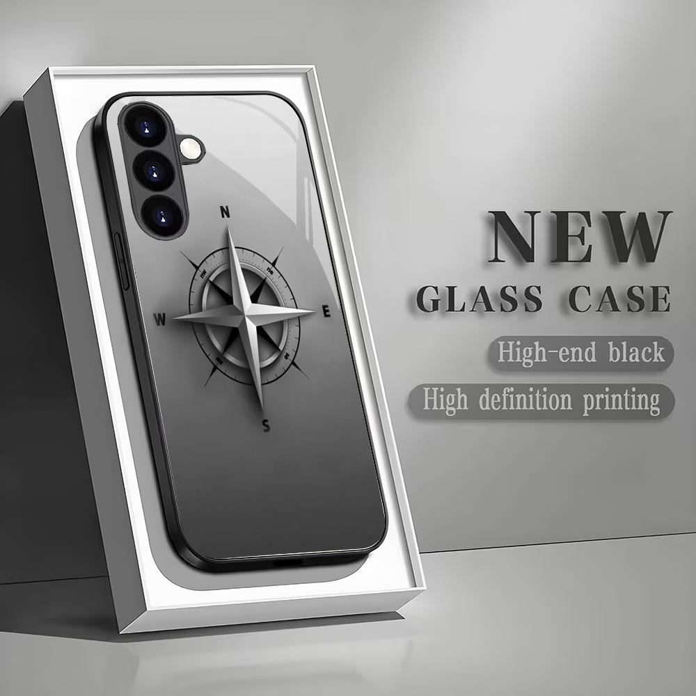 Закаленное стекло для телефона с узором компаса, подходит для Samsung GalaxyS26 S25 S24 S23 S22 S20FE/Ultra/Plus5G, противоударная задняя крышка