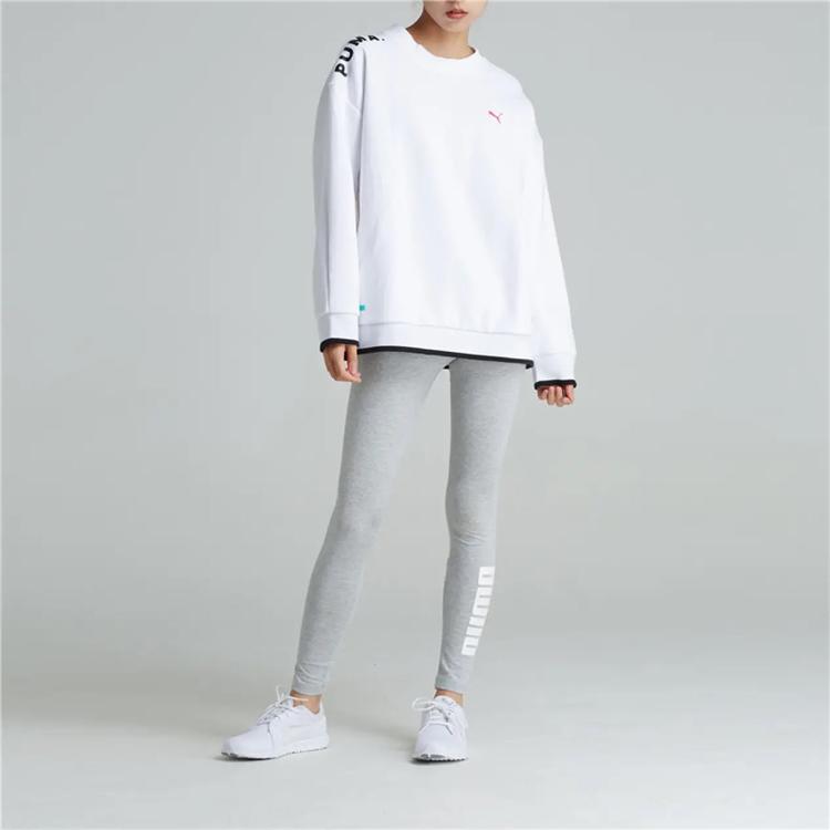 Puma Logo Letter Print Crew Neck Pullover Sweatshirt Women Sweatshirt White 577667-02