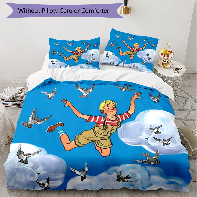 3pcs Duvet Cover Set (1*Duvet Cover + 2*Pillowcase, Without Core), Karlsson on the Roof Print Soft All‑Season Bedding Set, Home Bedroom Decor Gift