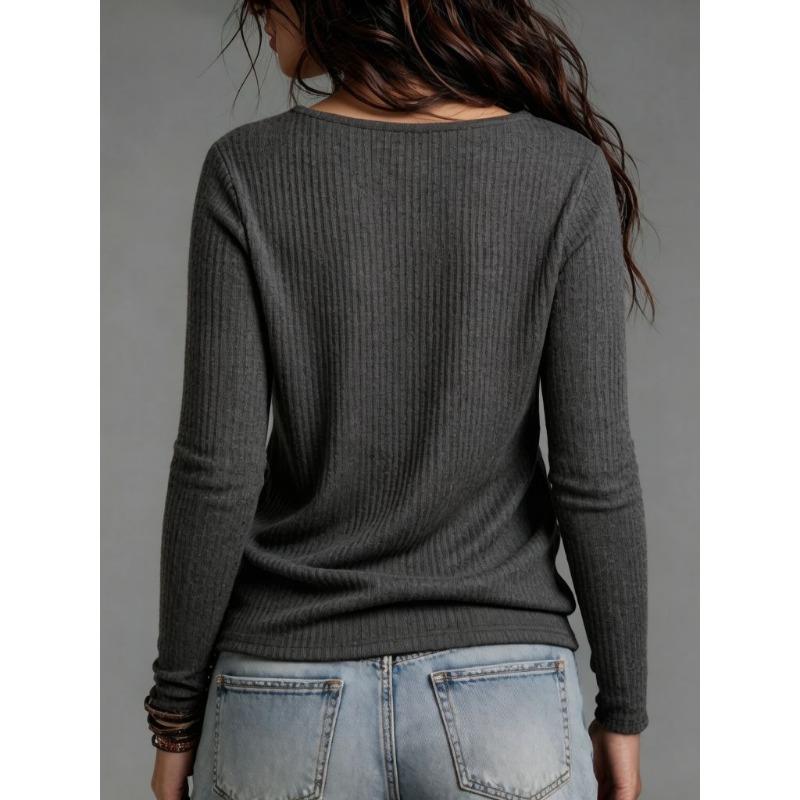 Women S Solid Color Casual Long Sleeve Knit T Shirt