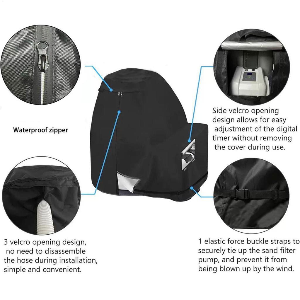 Sand Filter Pump Cover Waterproof Anti-UV Sand Filter Cover Oxford Fabric Sand Pool Pump Cover UV Resistant Zipper Design