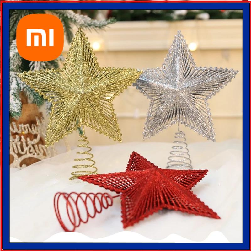 Xiaomi 3D Five Pointed Star Christmas Tree Topper Gold Glitter Star Ornament Xmas Tree Decor Holiday Window Party Decor Scene Layout