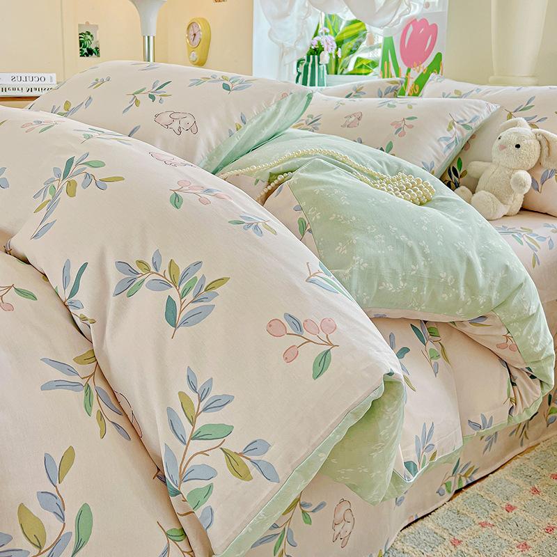Утолщенный комплект из чистого хлопка, четыре предмета, маленький свежий хлопок, приятный к коже, простыни для сна нагишом, пододеяльник, постельное белье
