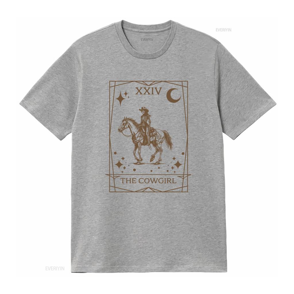 Halloween Cowgirl Tarot Card T Shirt Skeleton Horse Rodeo Design For Country Girls Vintage Fashion Stretched Casual