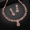 Classic Designer Rose Gold Plated CZ Mint Pink Stone Necklace Set For Women