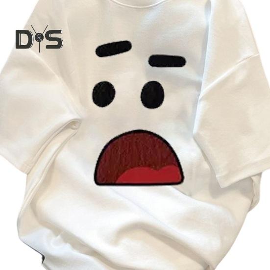 Летняя футболка для пар с мультяшным выражением лица с принтом кактуса с короткими рукавами ледяной шелк Свободный круглый вырез Мягкая дышащая Поглощение пота Быстросохнущая унисекс