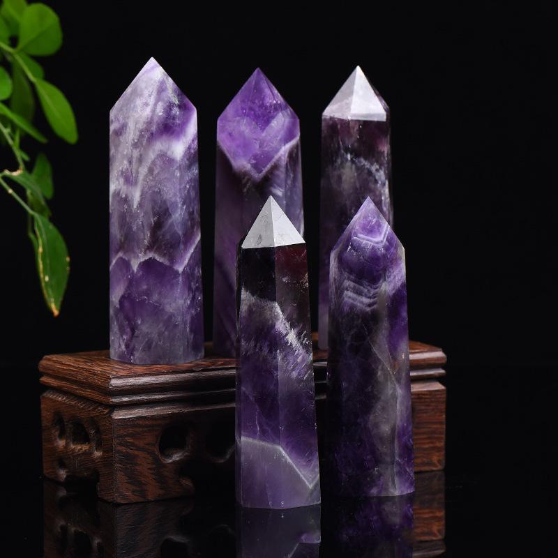 Натуральный Фэнтези Кварц Шестиугольная Палочка Мечта Аметист Кристалл Колонна Исцеляющий Камень Энергия Фиолетовый Кристалл Украшение Офисного Стола