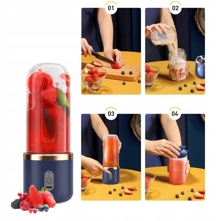 Przenośny Blender Z 2 Butelka 400Ml, Sześć Ostrzy, Idealny Do Mieszania