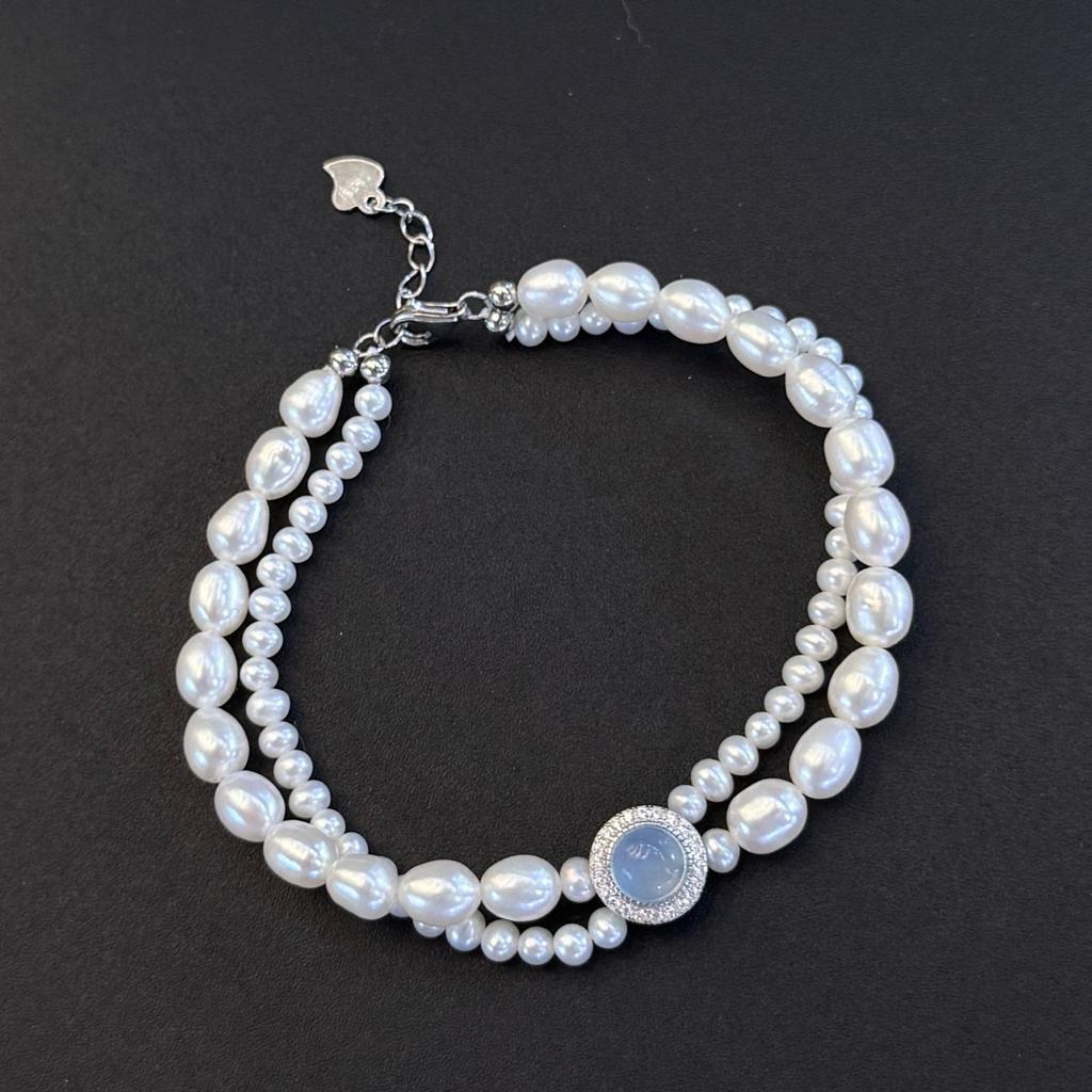S925 Sterling Silver Aquamarine Natural Freshwater Pearl Bracelet Women's Fashion High Sense Beaded Temperament Hand Jewelry Stacked Wear 2026