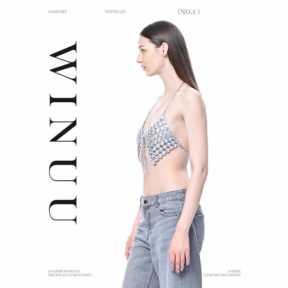 Топ-майка с пайетками, открытой спиной и драгоценными камнями для ночного клуба или пляжной вечеринки