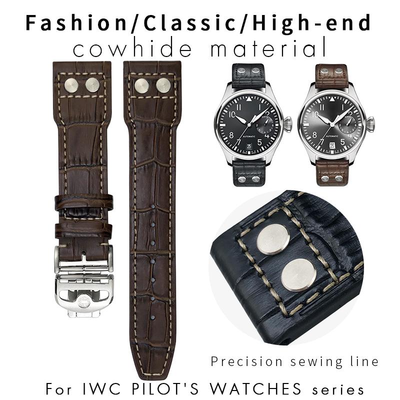 20 мм 21 мм 22 мм Ремешок для часов IWC Big Pilot Spitfire TOP GUN Коричневый Черный Ремешок для часов Браслет из натуральной телячьей кожи Ремешок для часов