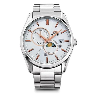 Автоматические часы Orient SUN & MOON, Современный стиль, Мужские, Белые, Серебристые, RN-AK0301S, с гарантией японского производителя