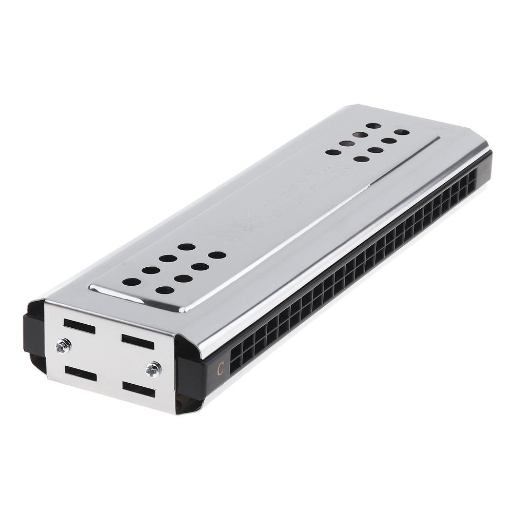Professional 24 Holes Key Of C&G Silver Double-side Tremolo Harmonica for Beginners