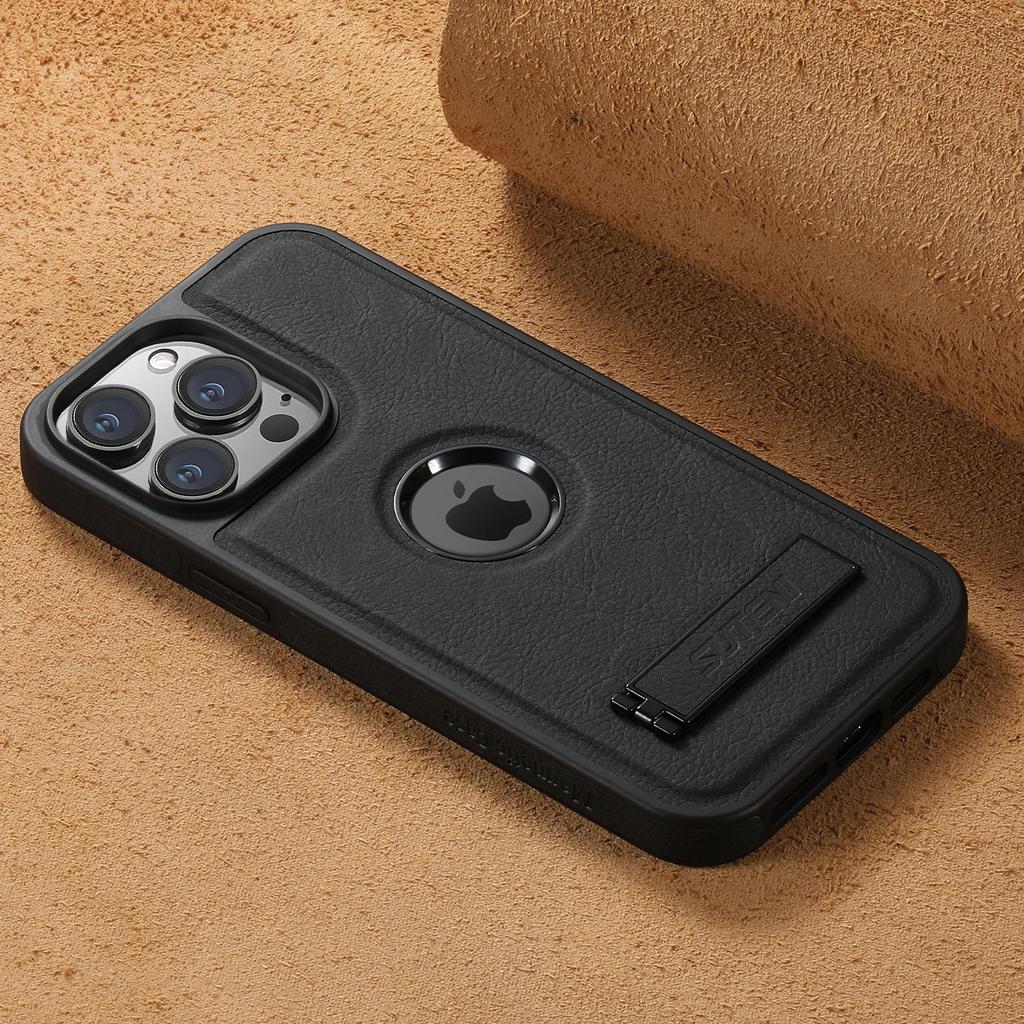 Для iPhone 15 14 13 12 Pro Max Кожаный Чехол, [Совместим с Mag-safe] Встроенная Невидимая Подставка Защитная Тонкая Крышка-Подставка