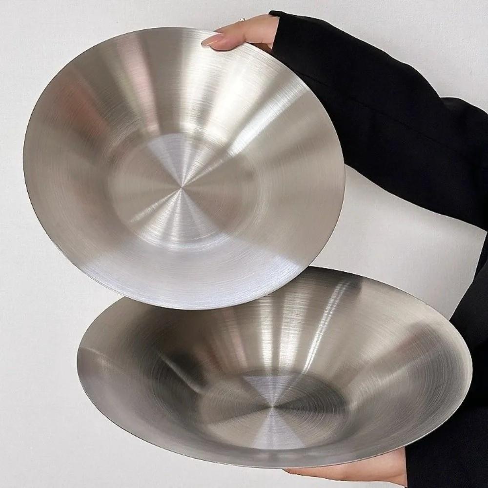Deepened Design Stainless Steel Plates Gold Silver Color Noodles Bowl Tableware For Dining