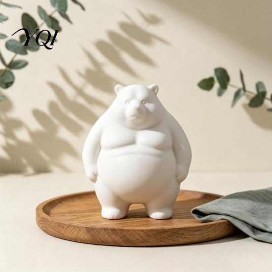 Healing Bear Statue for Bedroom Chubby Figurine, 3D Printed DIY Paintable Fat Craft Project Lovers Statue, Cute Minimalist Desktop Ornament,
