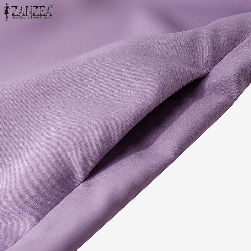 ZANZEA Женское повседневное однотонное платье с коротким рукавом и отложным воротником