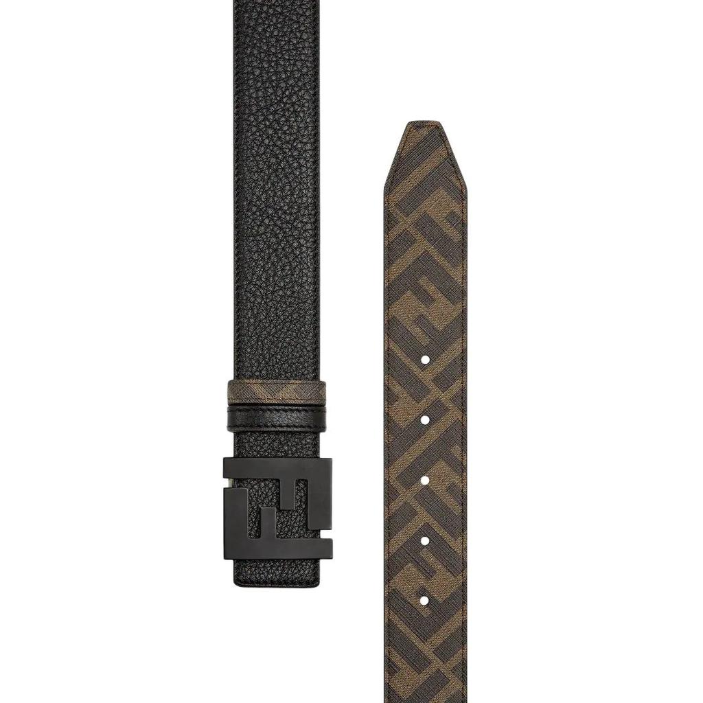FENDI Calfskin Leather Belts Men's Black/Brown Width 3.5cm 7C0432AEU9F148A