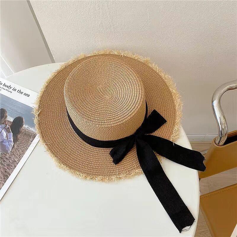 Seaside Beach Hat Lace Straw Hat Children Summer Visor Breathable Sunscreen Bucket Hat Vacation Style Straw Hat