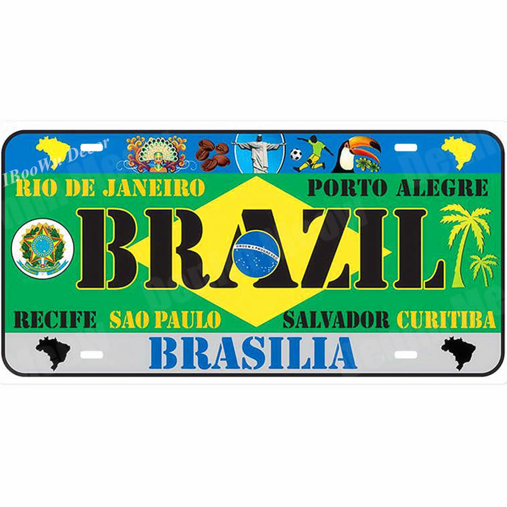 Винтажный бразильский плакат с номером автомобиля, номерной знак, популярный город, национальный флаг Бразилии, ретро жестяные знаки, домашний декор, наклейки 15x30 см