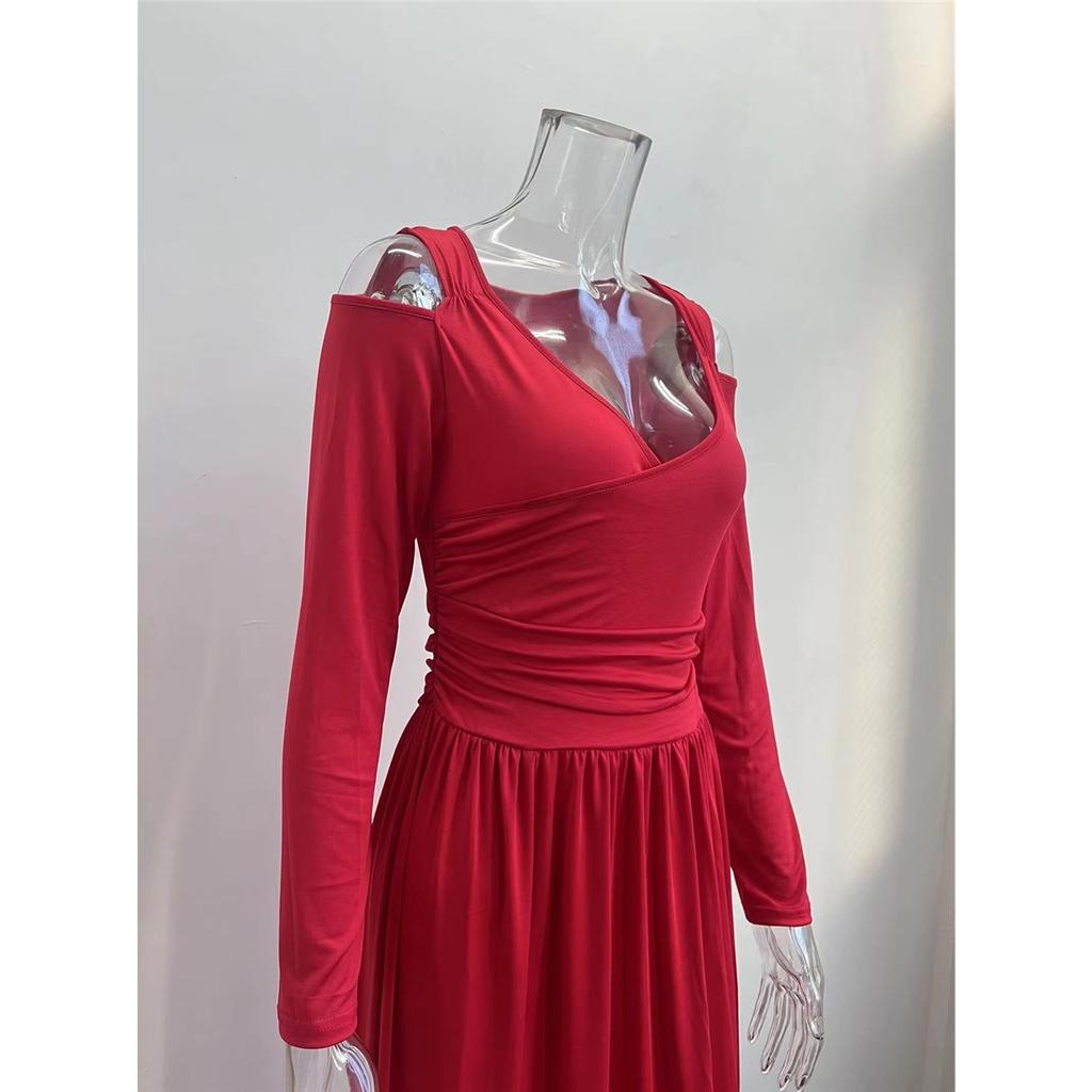 Женское элегантное платье с длинным рукавом и V-образным вырезом