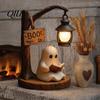 Witch Lantern Decoration Halloween Gothic Lantern, Resin Tabletop Decor with Warm Glow, Spooky Centerpiece Decorative for Shelf Desk