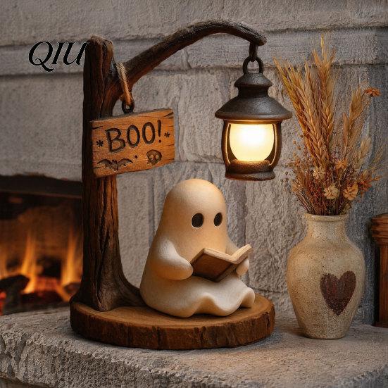 Witch Lantern Decoration Halloween Gothic Lantern, Resin Tabletop Decor with Warm Glow, Spooky Centerpiece Decorative for Shelf Desk