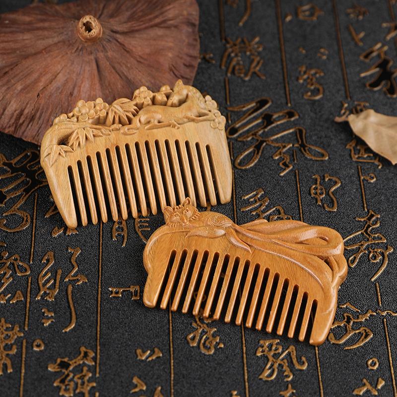 Natural Peach Wood Comb Healthy No-Static Massage Hair Wooden Comb Health Care