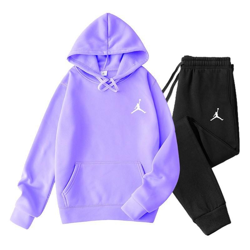 Mens Hooded Fleece-Lined Casual Sportswear Set Winter Long Sleeve Top Pants