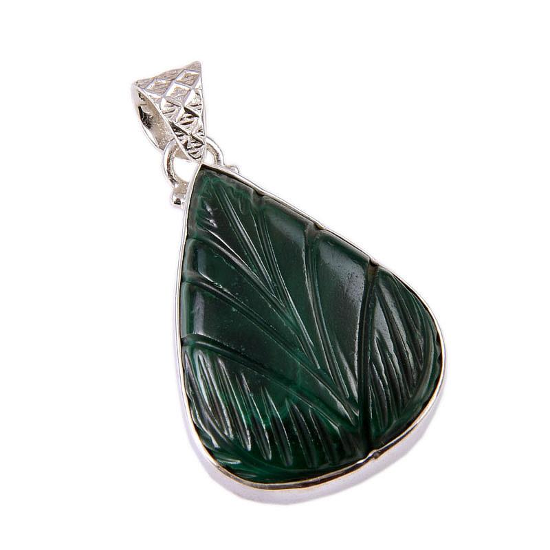 Natural Malachite Gemstone Handmade 925 Solid Sterling Silver Pendant 1.5" d4i11