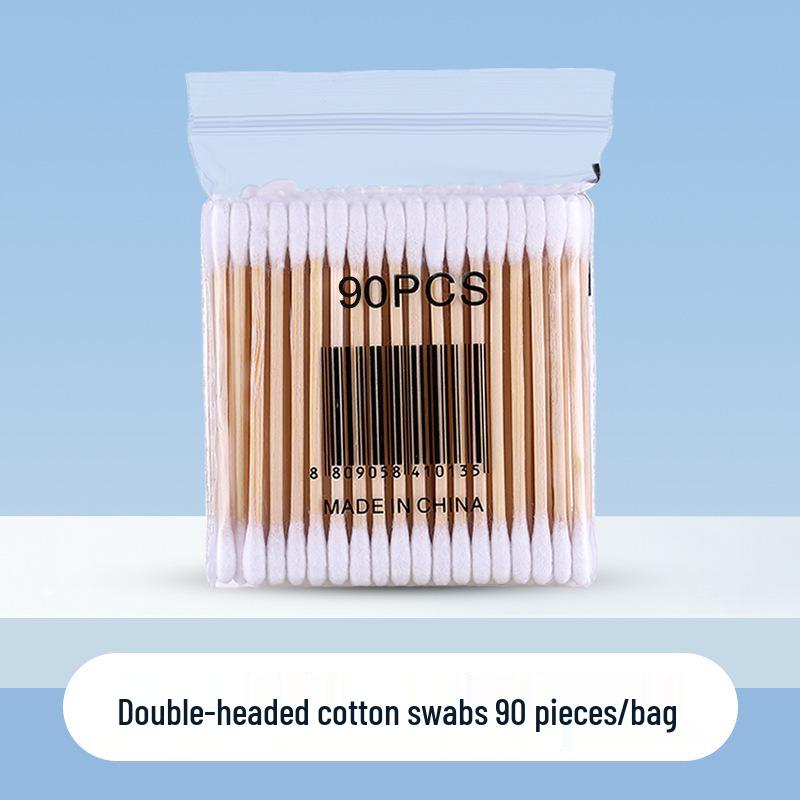 Dual-Head Cotton Swabs: 100pcs Wooden Stick Makeup & Ear Cleaning Swabs with Pointed & Round Heads