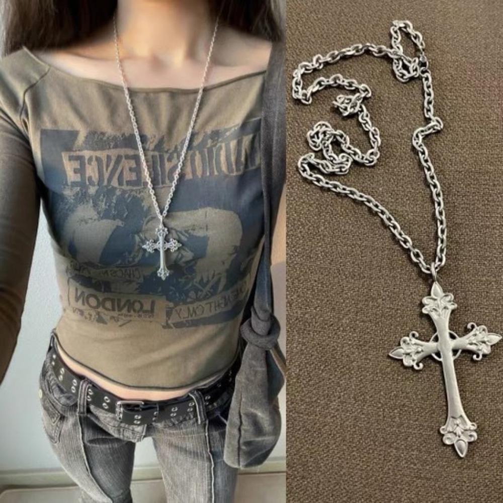 Summer Black Rhinestone Cross Jesus Pendant Choker Necklace for Women Punk Vintage Double Layers Chain Neck Boho Jewelry