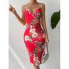 Летнее новое сексуальное платье в западном стиле с открытой спиной на бретелях, шнуровкой, приталенного силуэта, слим-фит, с большим цветочным узором, без рукавов