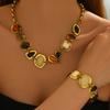 Hot Sale European and American Women's Jewelry Set Inlaid with Gemstones Geometric Design Necklace Bracelet