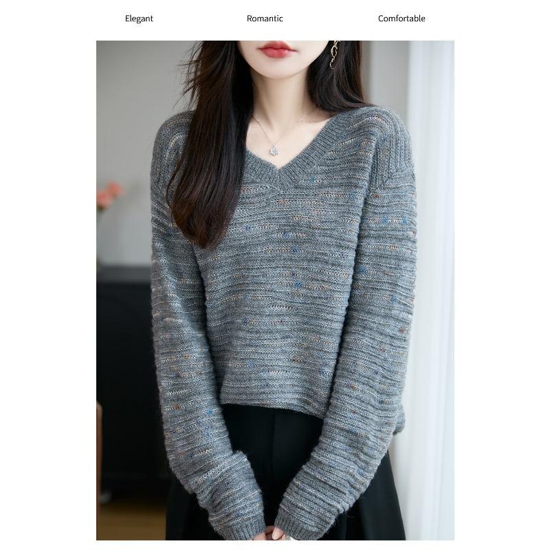 V Neck Gradient Color Knit Sweater Commute Style Autumn Thin