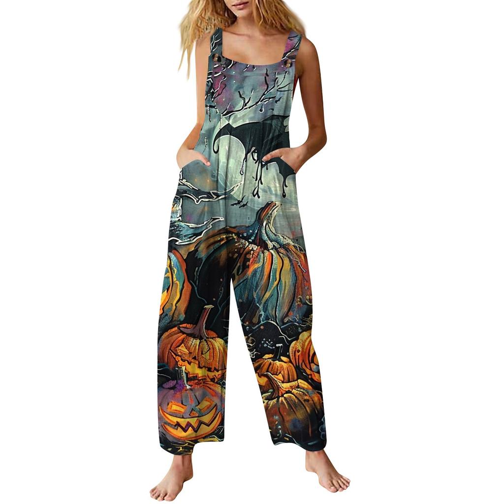 Женский комбинезон с принтом, повседневный свободный комбинезон