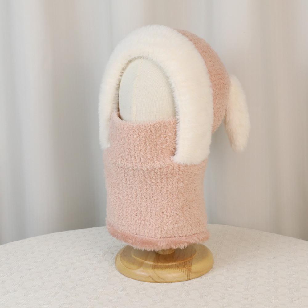 Knitted Beanie Rabbit Ear Winter Hat Plush Face Guard Neck Warmer Plush Scarf Hat Kids Winter Wear