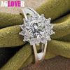 925 Sterling Silver Crystal AAA Zircon Sun Ring Jewelry