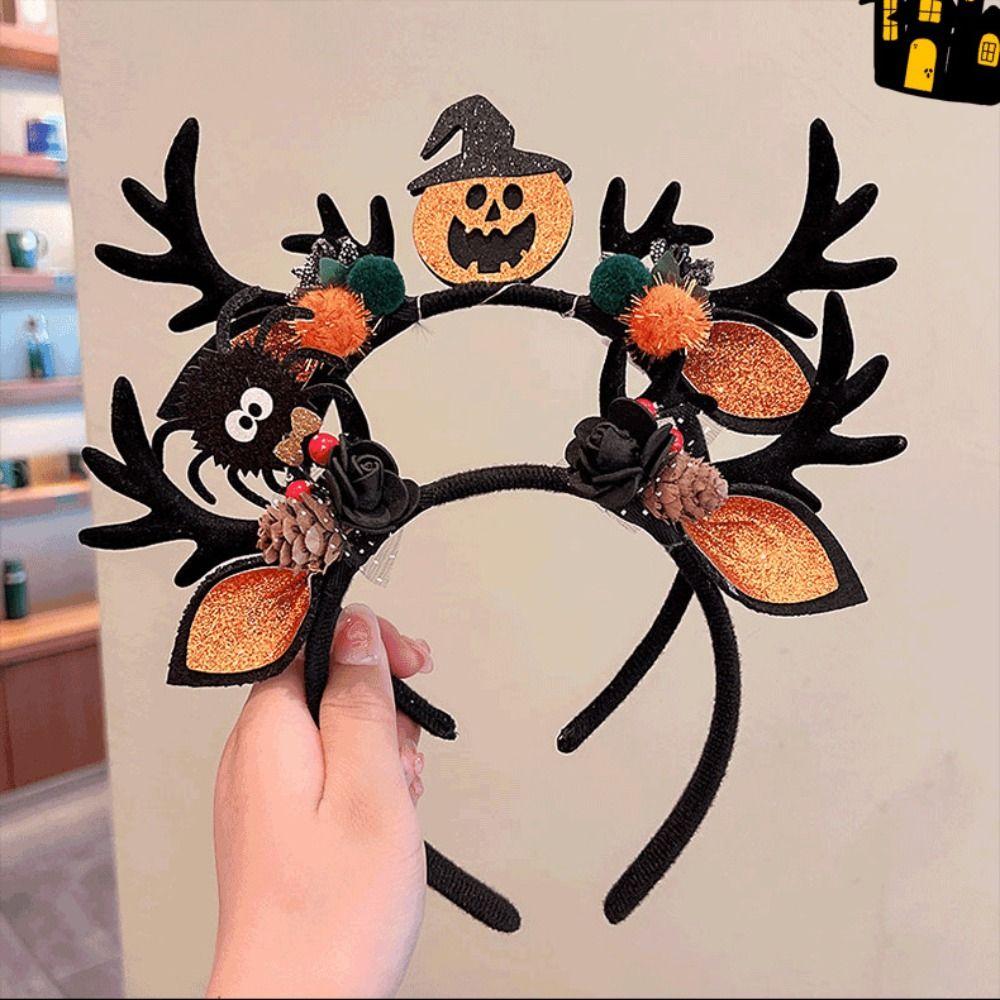 Шарик летучая мышь бант паук тыква корейский стиль повязки для волос женские обручи для волос Хэллоуин повязки на голову рога лося