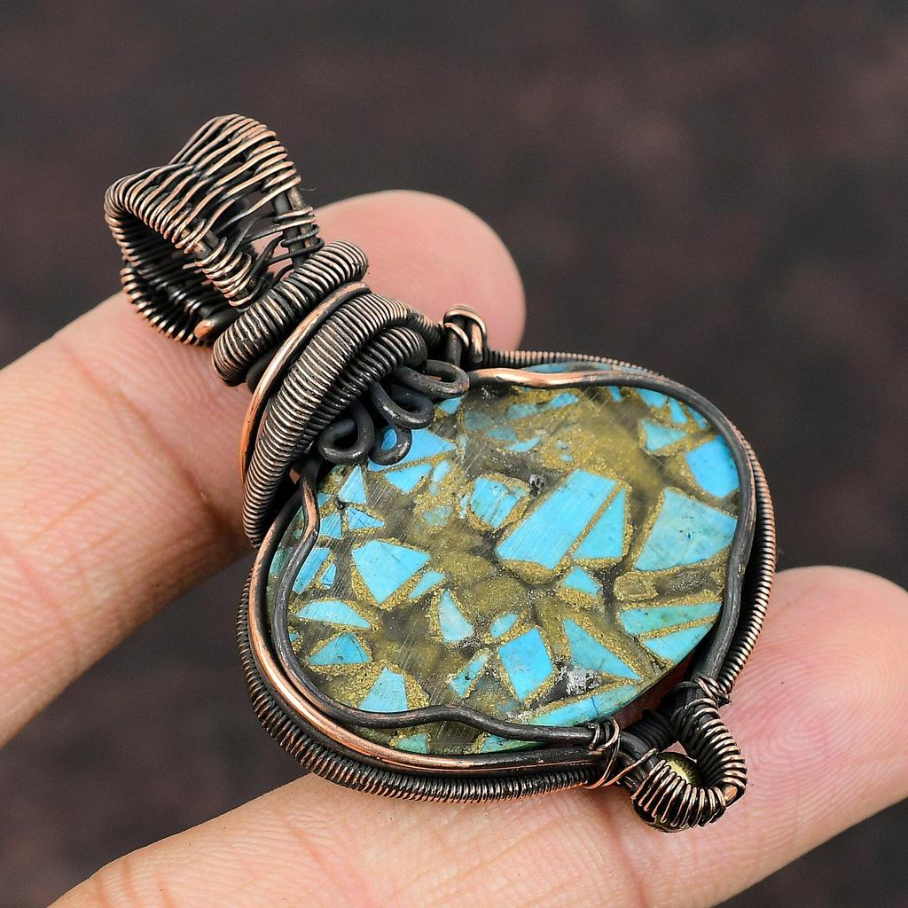 Медно-голубая бирюзовая подвеска, медная проволока, обернутая ювелирными изделиями, радужная подвеска с лунным камнем, драгоценные камни, подарочные украшения, ручная работа, медная проволока