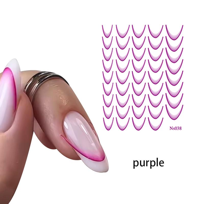 French Gradient Nail Art Stickers Multi-colors Self-Adhesive Decals Design Nail Tips Guides DIY Nail Decoration Stencil Tools