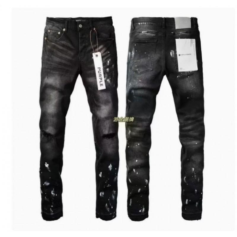 Mens Slim Fit Jeans Streetwear Distressed Embroidered Denim Pants Youth